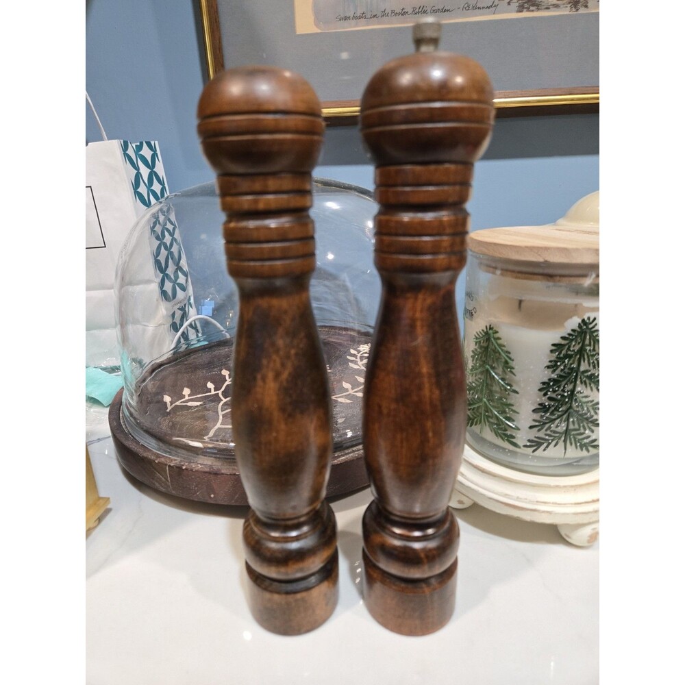Vintage MCM 1970s Goodwood Wood Salt Shaker & Pepper Grinder Set 9.5"